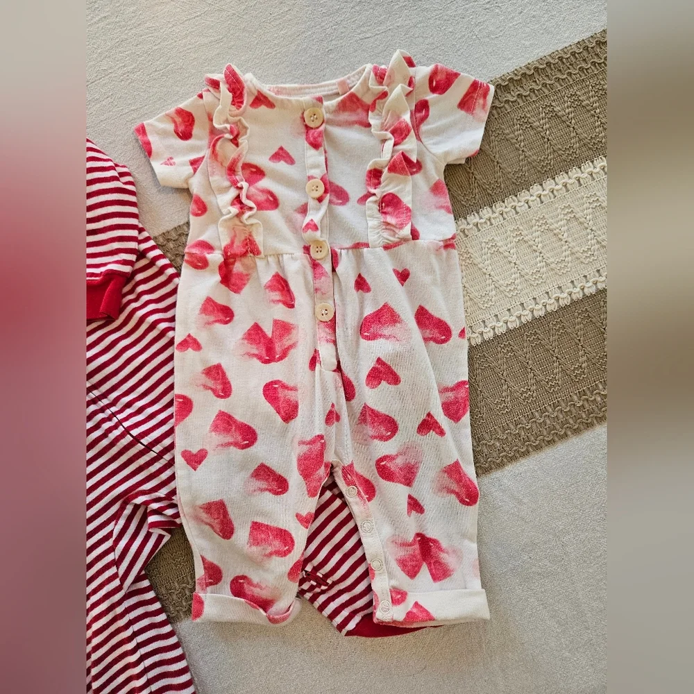 Red and White Striped Baby Outfit Set Sz NB